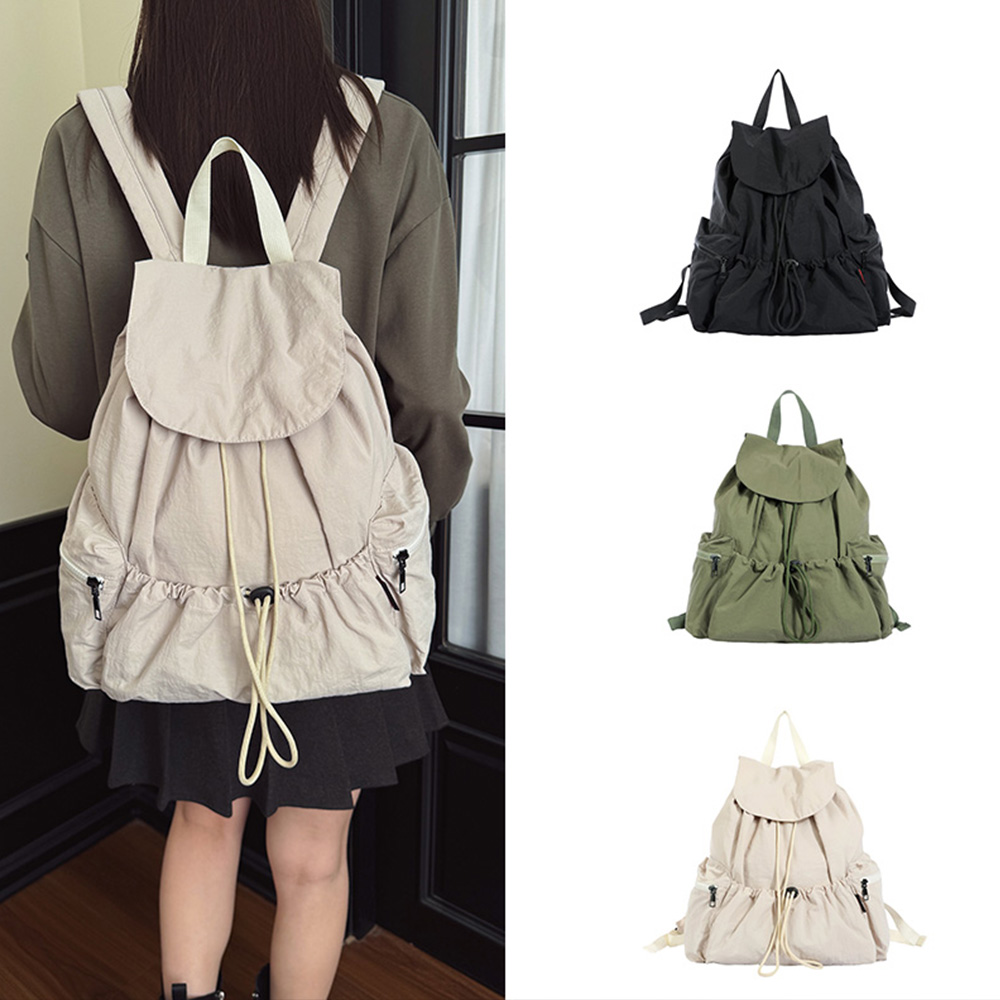 드로우스트링 백팩, 나일론 소재, 주름 장식 디자인,  - Canvas Backpack Casual 리뷰 및 가격