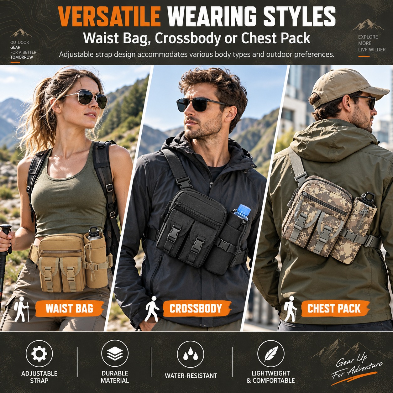 다용도 전술용 허리 가방, 방수 기능, 물통 주머니 포 - Hiking Backpack Waterproof 리뷰 및 가격